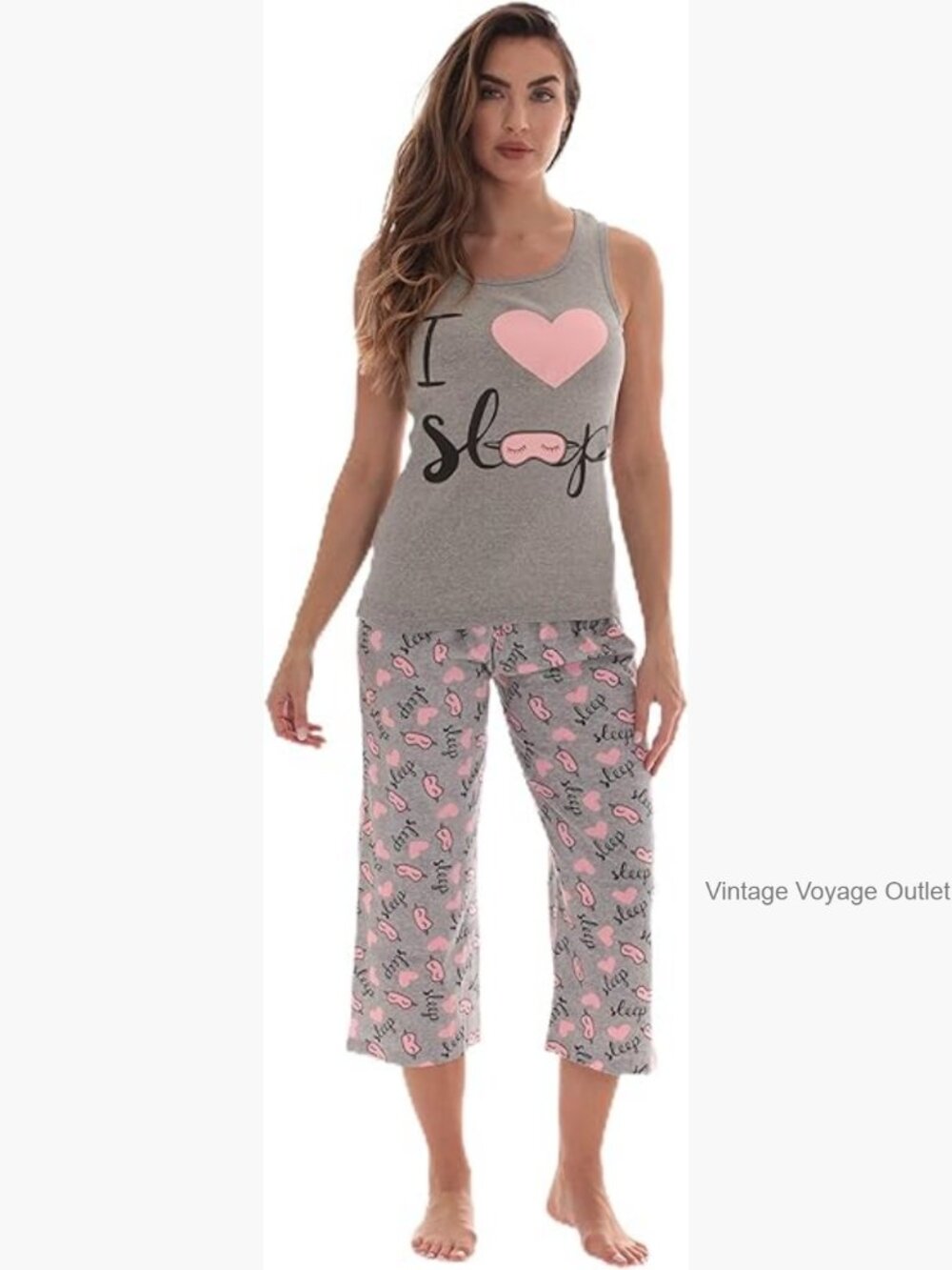 100% Cotton Capri Pajama Sets Women Sleepwear Tank Top Loungewear 2 Piece